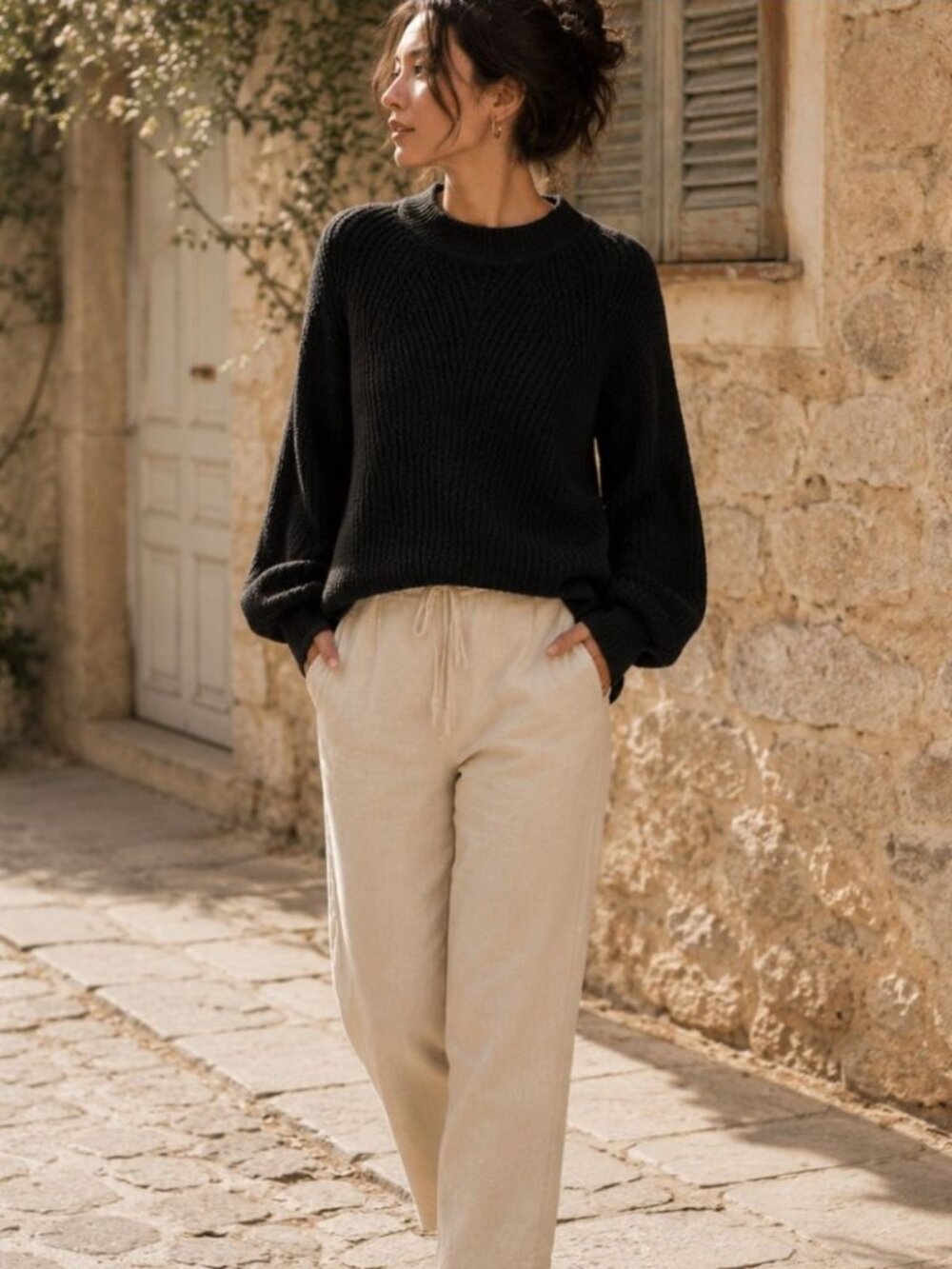 Banana Republic Ribbed Merino Wool Sweater Size S Balloon Sleeve Minimalist